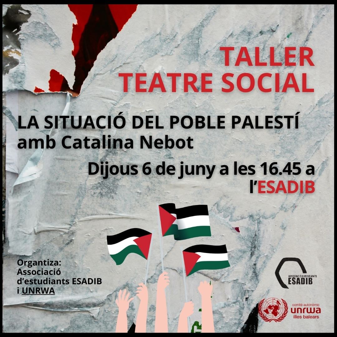 El proper dijous 6 de juny a les 16.45 tindrà lloc el Taller de teatre social i drets humans en el context de Palestina …