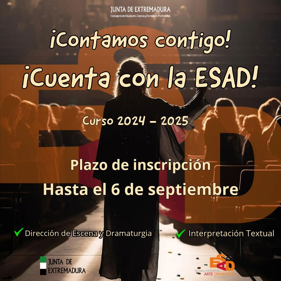 🎭 PRUEBAS DE ACCESO CURSO 2024-2025

📣 ¡Últimos días de Plazo de Inscripción!

✅ Hasta el 6 de septiembre, continúa ab…