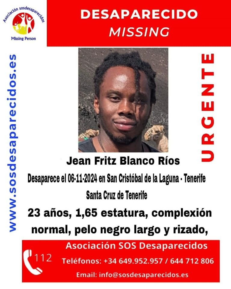 URGENTE: DESAPARECIDO JEAN FRITZ BLANCO RÍOS – Estudiante de Arte Dramático EAC Sede Tenerife. Llamar al 112 Si tienes c…