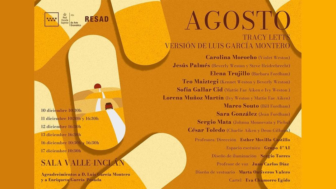 🎭 AGOSTO, de Tracy Letts, versión de Luis García Montero. 📅 ¡No te pierdas el taller de cuarto de Interpretación en el…