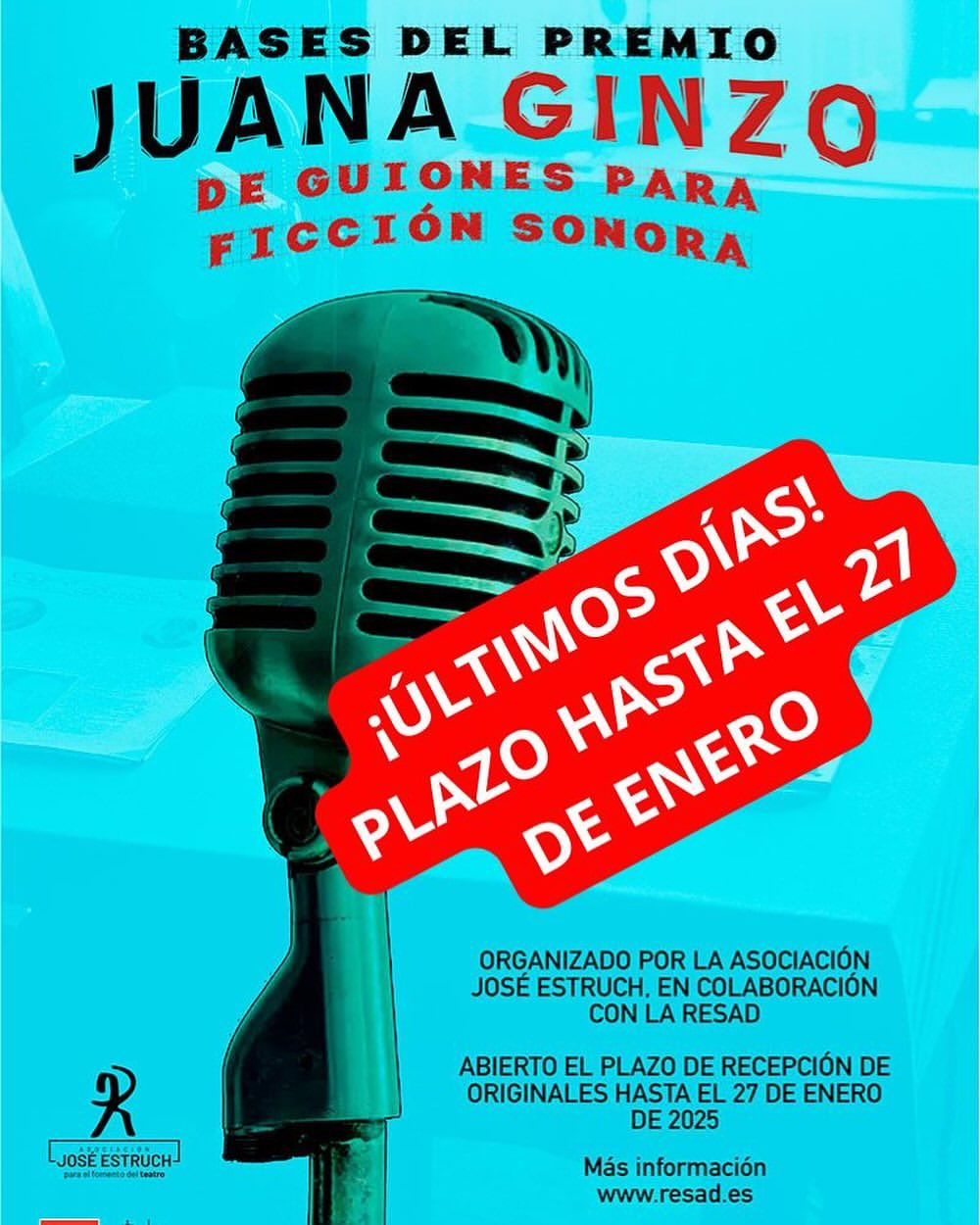 🎙️ ¡Últimos días para participar en el Premio Juana Ginzo de guiones para ficción sonora! 📅 Plazo: Hasta el lunes 27 d…