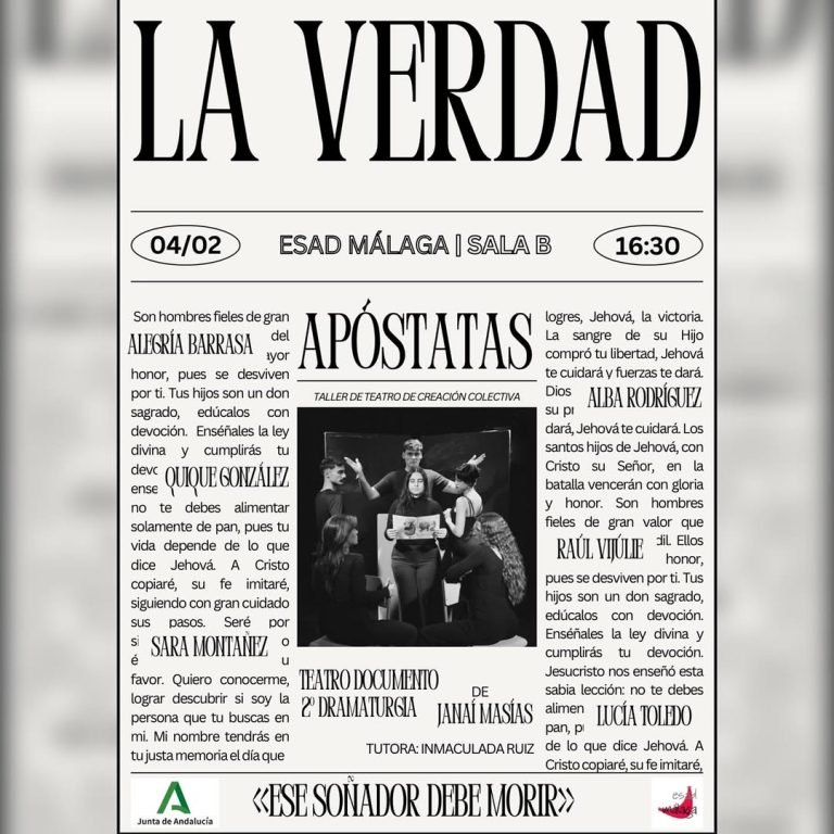 🎭 MUESTRAS DEL TALLER DE TEATRO DE CREACIÓN🎭 👉🏼2º DE DRAMATURGIA. 👤TUTORA: INMA RUIZ. LA VERDAD Texto y dirección: …