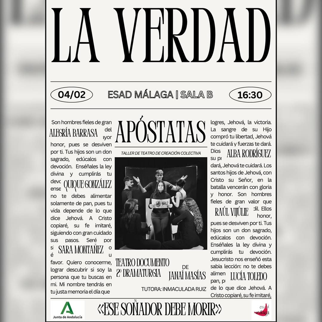 🎭 MUESTRAS DEL TALLER DE TEATRO DE CREACIÓN🎭 👉🏼2º DE DRAMATURGIA. 👤TUTORA: INMA RUIZ. LA VERDAD Texto y dirección: …