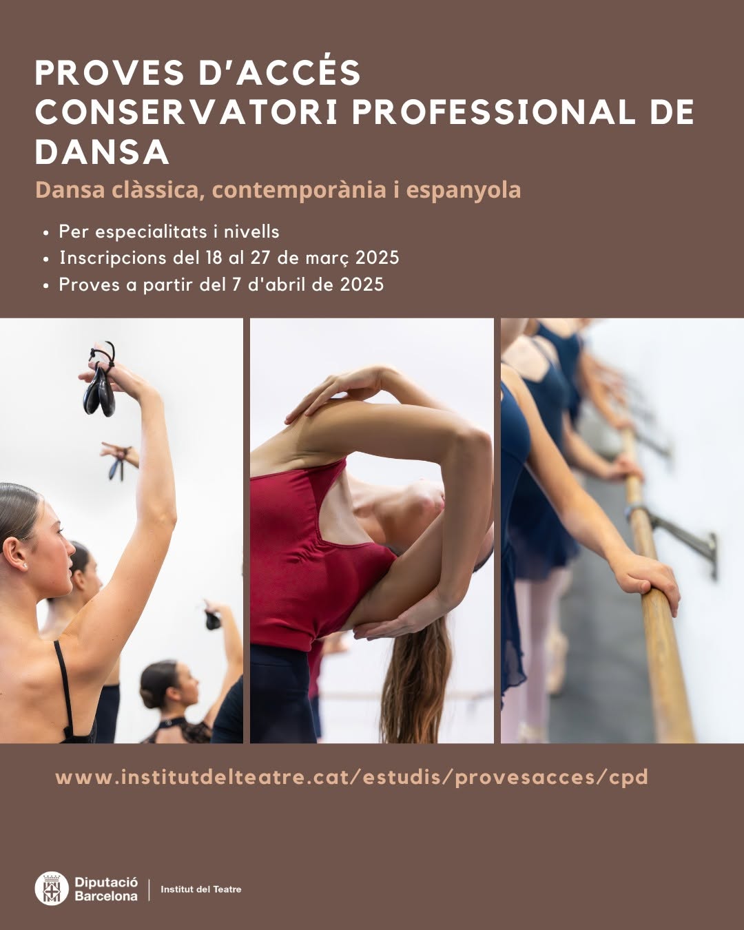 El Conservatori Professional de Dansa (@cpd_it ) de l’Institut del Teatre convoca les proves d’accés del grau profession…