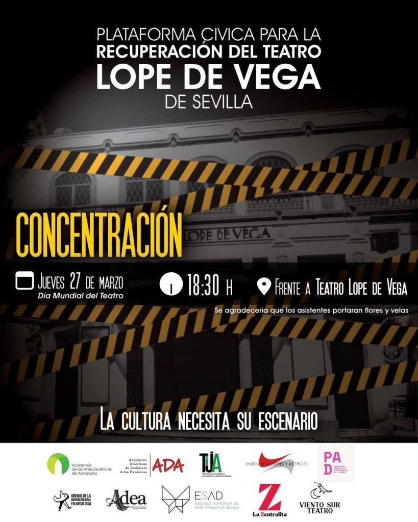 Vamos a celebrar el Día mundial del Teatro a las puertas de un Teatro CERRADO. Vístete de luto, trae velas y flores porq…