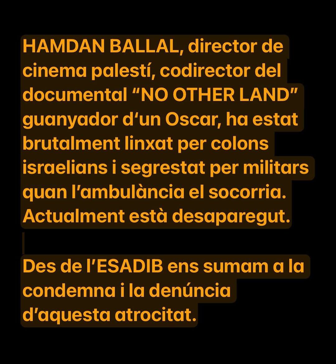 HAMDAN BALLAL, director de cinema palestí, codirector del documental “NO OTHER LAND” guanyador d‘un Oscar, ha estat brut…