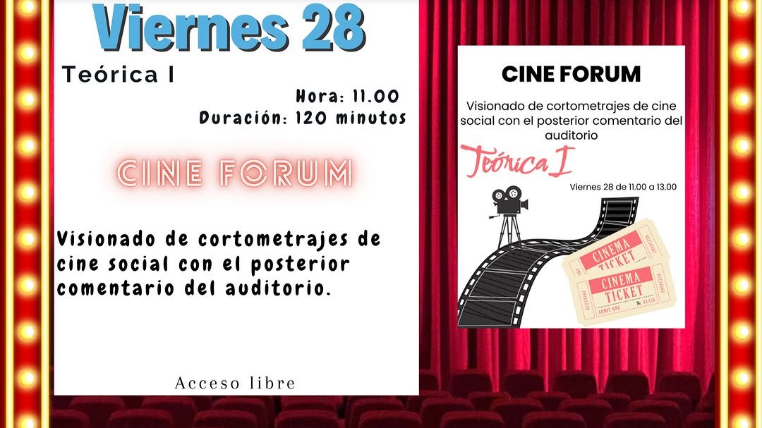 JORNADAS CULTURALES 2025 Mañana, viernes 28, continúan las Jornadas Culturales con las siguientes actividades: CINE FORU…
