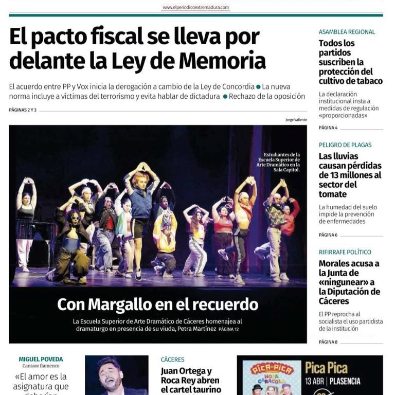 📣¡Extra, extra, extra!📣 🎯La ESAD de Extremadura en la portada de El Periódico Extremadura haciéndose eco del homenaje…