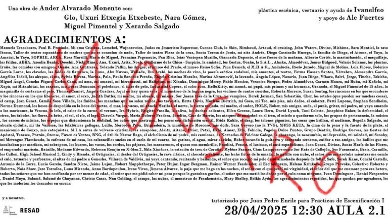 👹 MONSTRO 📅 28 de abril – 12:30h 📍 Aula 2.1 – RESAD 🎭 Una obra de: Ander Alvarado Monente ✨ Intérpretes: Glo, Uxuri …