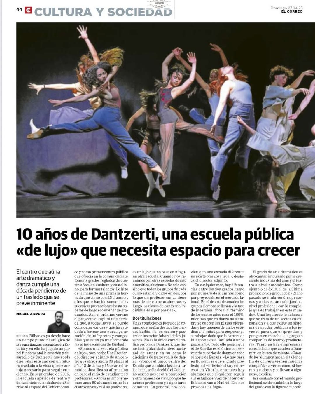⚠️ Aurtengoan, DANTZERTIk, Euskadiko Arte Dramatiko eta Dantza eskolak, hamarkada bat beteko du.🎂 ✍️El Correo (Bizkaia)…