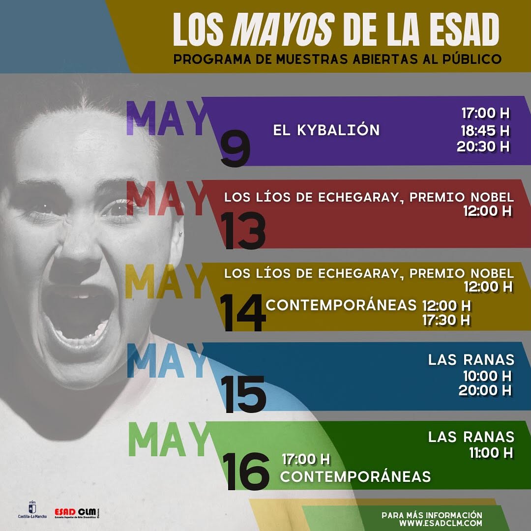 🎭 Funciones de muestras finales de asignaturas. 🗓️ Semana del 13 al 16 de mayo: Los Mayos de la ESAD. 🎟️Todavía queda…