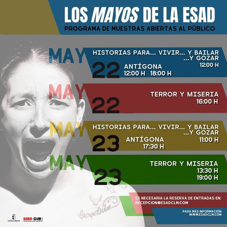 🎭 Funciones de muestras finales de asignaturas. 🗓️ Semana segunda: 22 y 23 de mayo: Los Mayos de la ESAD. 🎟️Todavía q…
