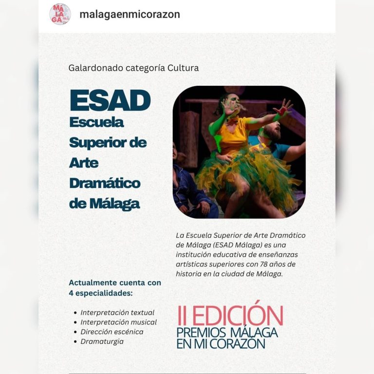🎭🎭ESAD Málaga galardonada con el Premio Málaga en mi Corazón, en la categoría de Cultura. ❤️Muchas gracias a la organi…