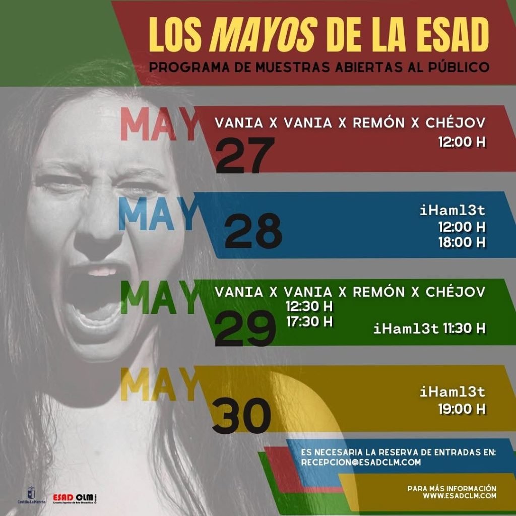 🎭 Funciones de muestras finales de asignaturas. 🗓️ Última semana: 27, 28, 29 y 30 de mayo: Los Mayos de la ESAD. 🎟️ T…