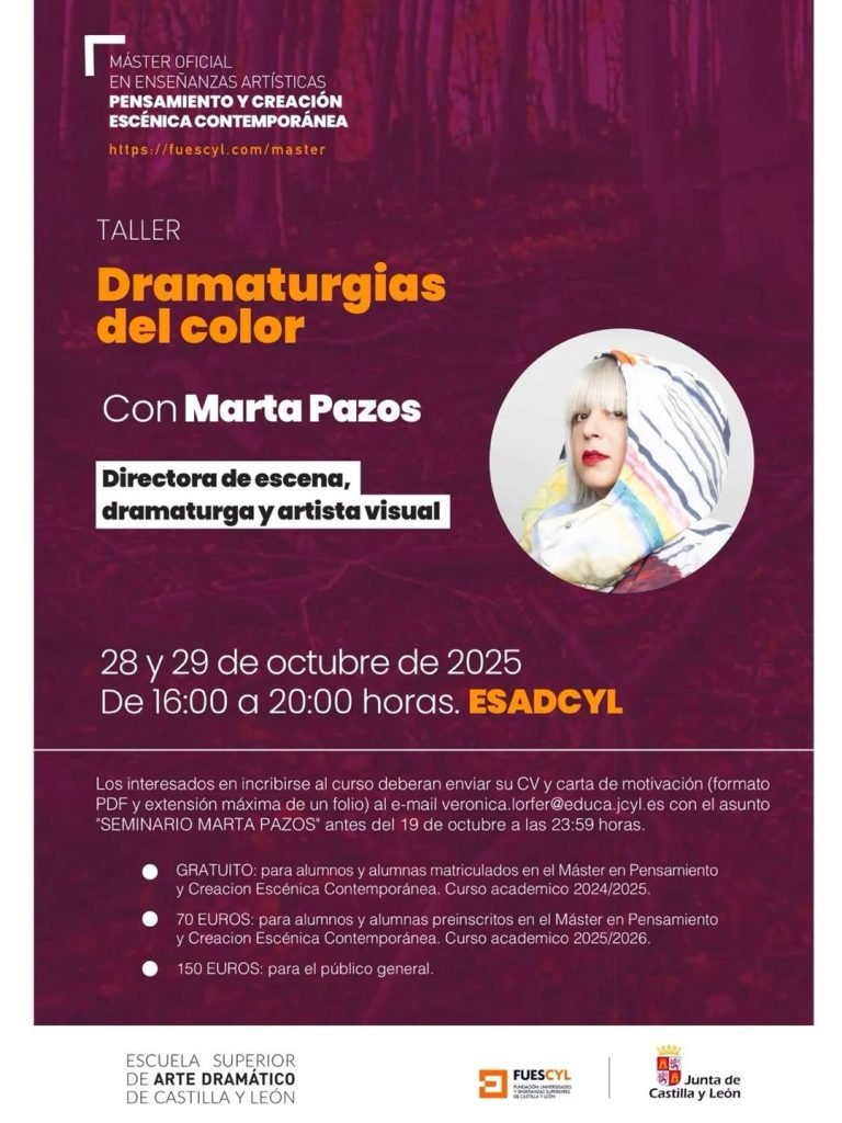 🎨La creadora escénica @martapazoss impartirá en la #ESADCYL el seminario ‘Dramaturgias del color’. Compartirá su metodo…