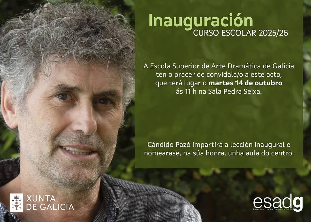 Lección inaugural do curso 2025-26 a cargo de Cándido Pazó 🗓️ Este martes 14 a partir das 11h na Sala Pedra Seixa. O ac…
