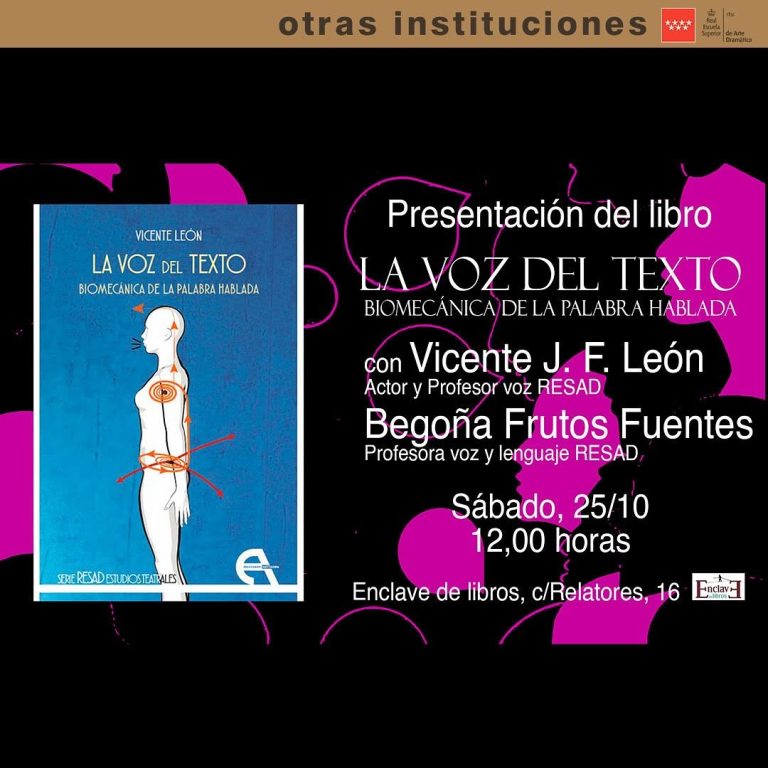 📚✨ Presentación del libro “La voz del texto. Biomecánica de la palabra hablada” de Vicente León Nos alegra anunciar la …