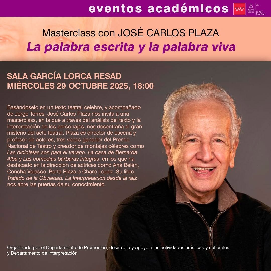 ✨ Clase magistral con Jos&eacute; Carlos Plaza ✨ &ldquo;La palabra escrita y la palabra viva&rdquo; 📅 Mi&eacute;rcoles 29 de octubre de 2025, 18:&hellip;