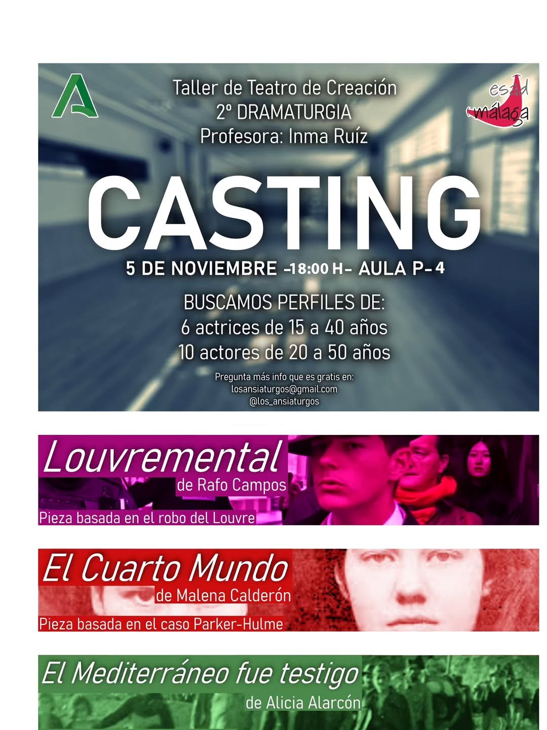 🎭 &iexcl;Buscamos voces que cuenten lo real! 🎭 Los alumnos de 2&ordm; de Dramaturgia abren un casting para la asignatura Taller d&hellip;