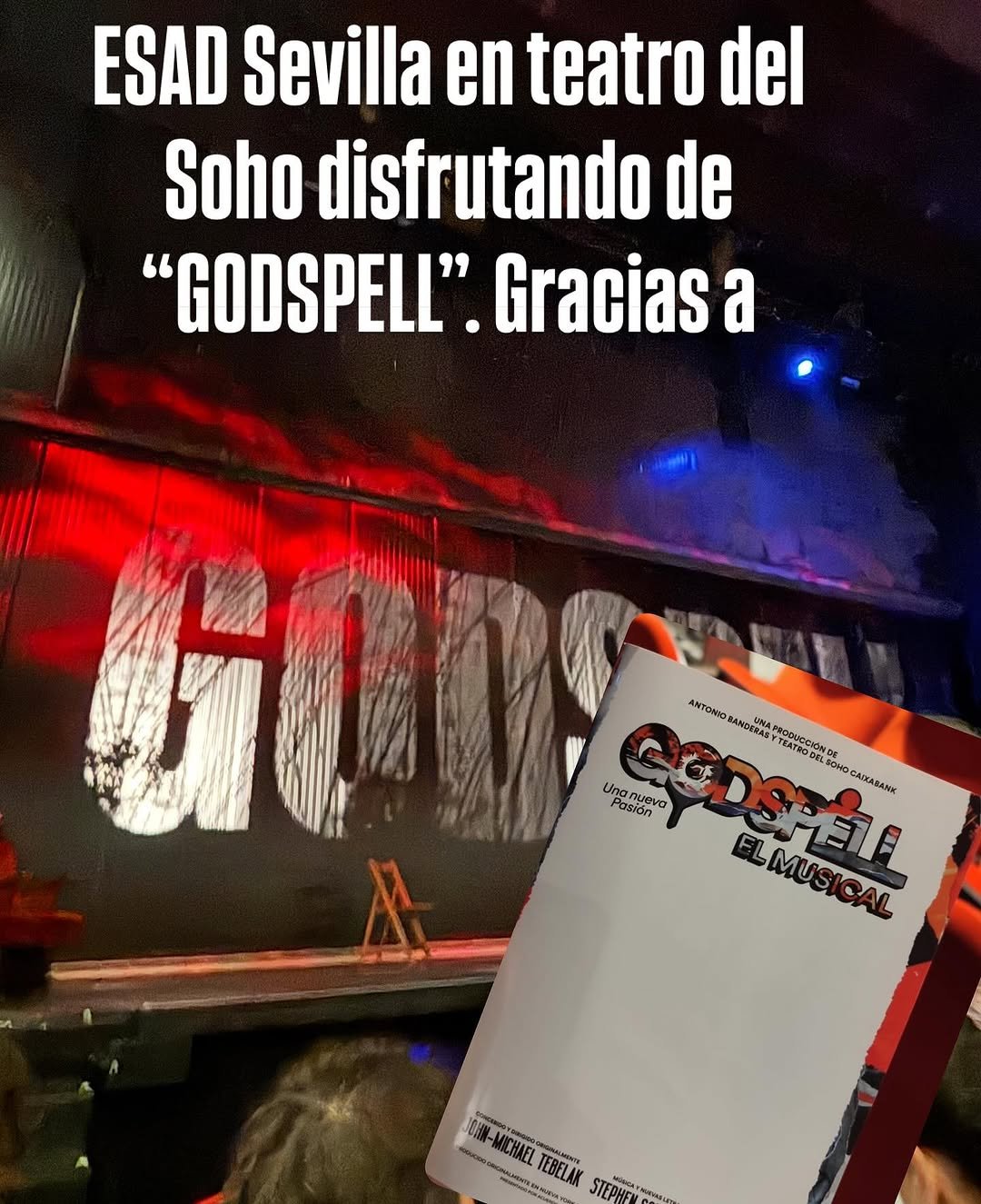 Ayer ESAD Sevilla, disfrutó de un maravilloso espectáculo. “Godspell”,. Una estupenda lección de trabajo musical. Muchís… Ayer ESAD Sevilla, disfrutó de un maravilloso espectáculo. “Godspell”,. Una estupenda lección de trabajo musical. Muchís…