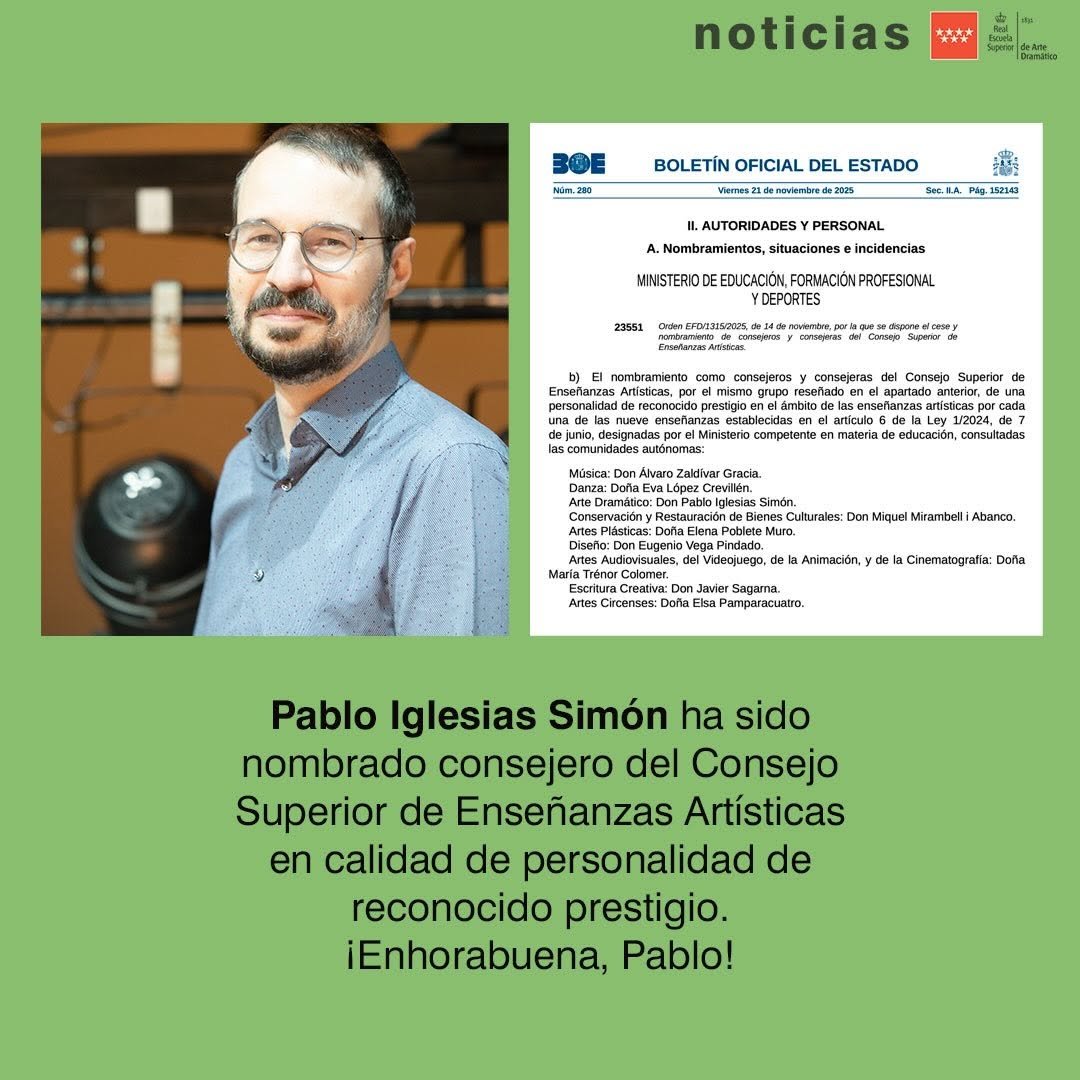 ✨ Orgullo RESAD ✨ Celebramos con enorme alegría el nombramiento de nuestro anterior director, Pablo Iglesias Simón, como…