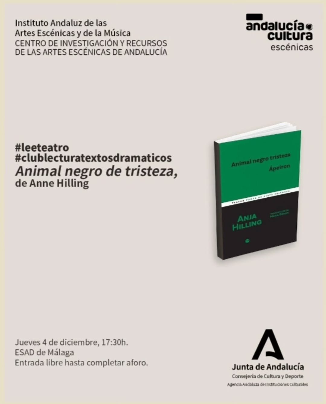 📚 Club de Lectura de Textos Dram&aacute;ticos Este jueves 4 de diciembre tenemos una nueva sesi&oacute;n dedicada a la obra Animal ne&hellip;