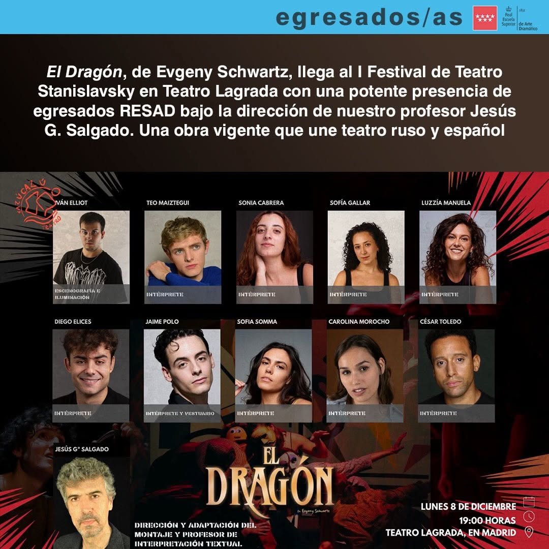 ✨ Orgullo RESAD ✨ En el I Festival de Teatro Stanislavsky, que se celebra en el Teatro Lagrada de Madrid, se presenta El&hellip;
