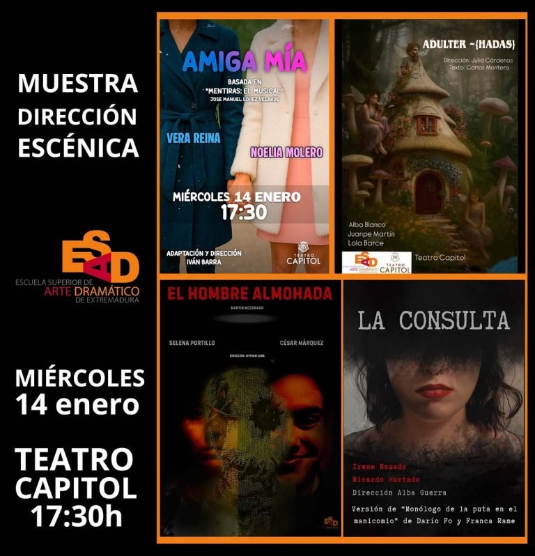 🎭 Muestra asignatura DIRECCI&Oacute;N ESC&Eacute;NICA 📅 Mi&eacute;rcoles 14 enero 🕖17:30h 📍Teatro Capitol de C&aacute;ceres 🎟️Entrada libre has&hellip;