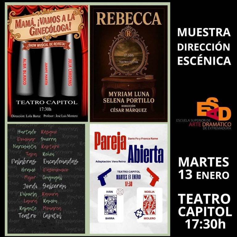🎭 Muestra asignatura DIRECCI&Oacute;N ESC&Eacute;NICA. 📅 Martes 13 enero 🕖17:30h 📍Teatro Capitol de C&aacute;ceres 🎟️Entrada libre hasta&hellip;